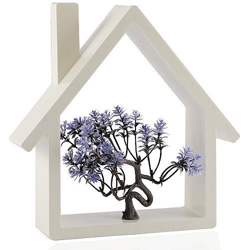 Etagère Mural Décoratif Forme Maison Avec Mini Arbre Artificiel