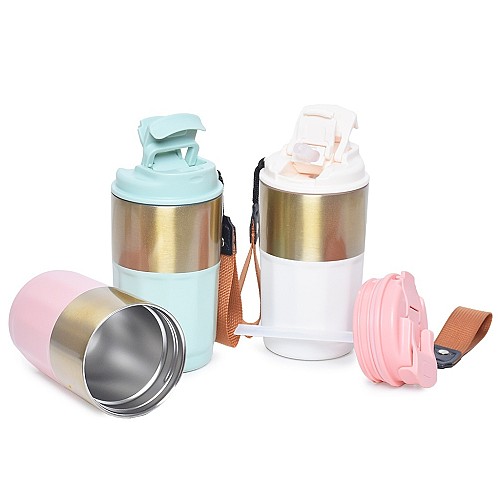 Mug thermos 450 ml en acier inoxydable avec paille