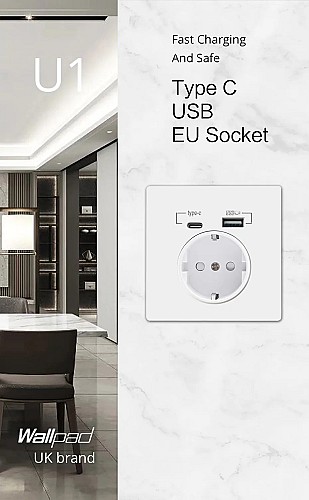 Prise murale européenne Wallpad avec ports USB et Type C
