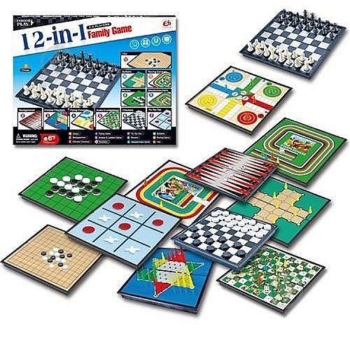 jeux de société 12 en 1 comprenant, dames, Échec,Backgammon,Parchis